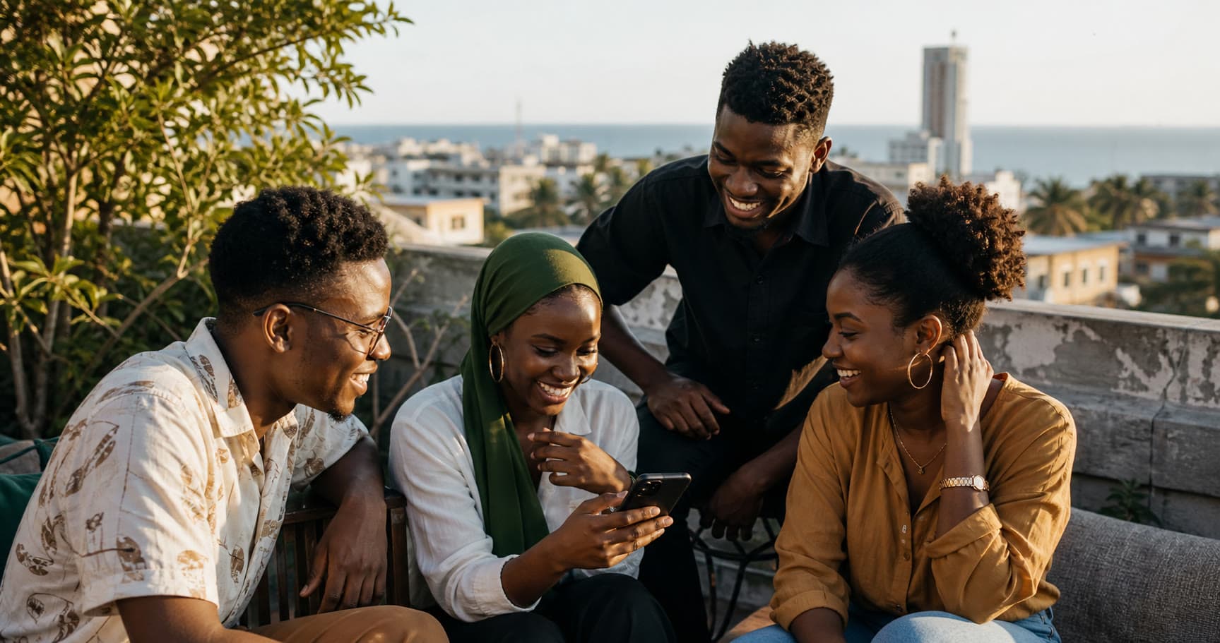 Friends sharing a joyful moment together in Dar es Salaam